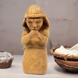 Nativity Shepard Kneeling Before Baby Jesus Wood Hand Carved By R. Herrenbruck